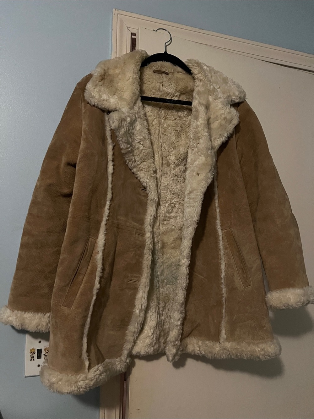Wilsons Leather Tan Shearling Teddy Jacket with Cream Fur Trim